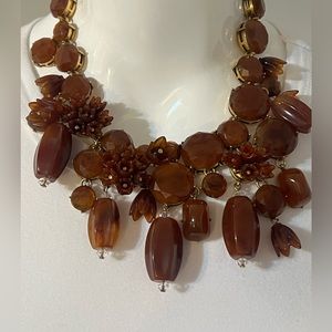 Vintage J CREW Amber Brown Lucite Asymmetric Collar Bib Necklace!
